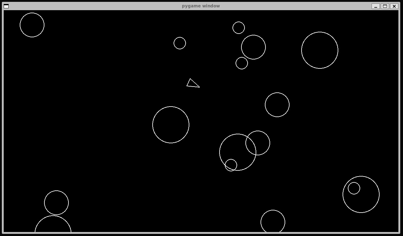 Screenshot of a simple Asteroids clone